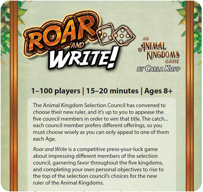 Roar and Write! An Animal Kingdoms Game by Galactic Raptor Games