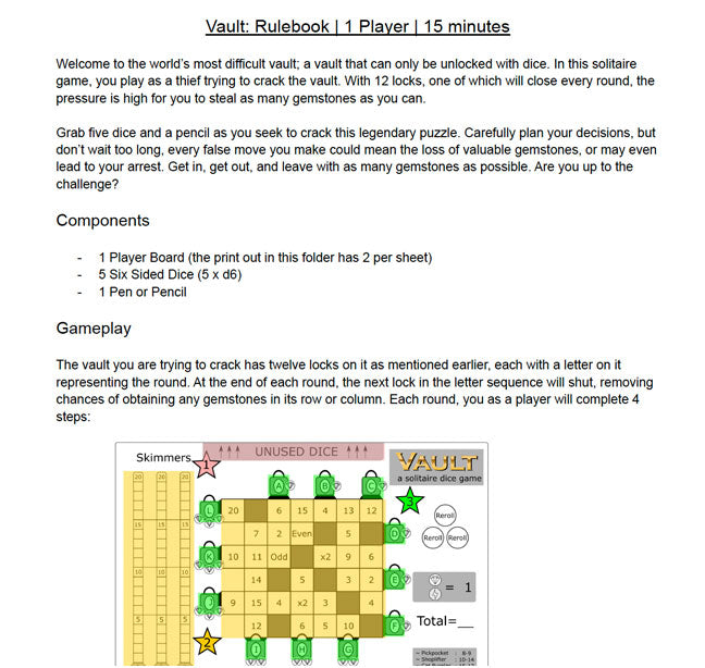 WIP] Vault: a solo Roll and Write {7th ROLL & WRITE GAME DESIGN
