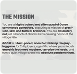 Goose GOOSE – A Tabletop RPG of Precision Sabotage & Feathered Mayhem